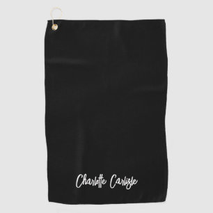 Modern Hand Lettered Script Black Custom Golf Towel