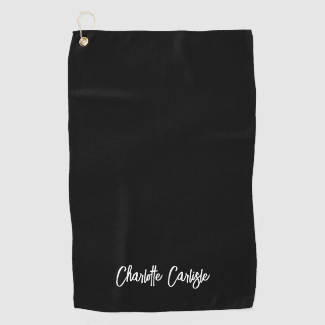 Modern Hand Lettered Script Black Custom Golf Towel (Front)