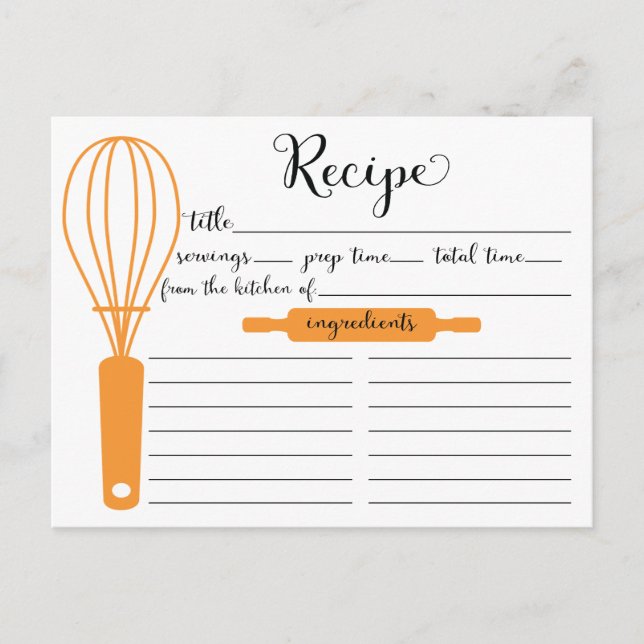 Modern Hand Lettered Tangerine Whisk Recipe Card (Front)