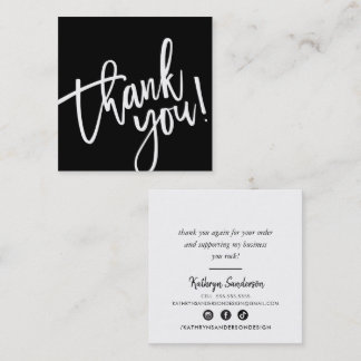 MODERN HAND LETTERED thank you black white writing Square Business Card