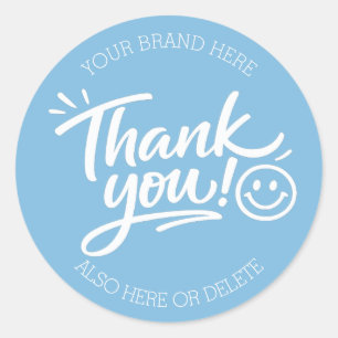 Modern Hand-Lettered “Thank You!” with Smiley Classic Round Sticker