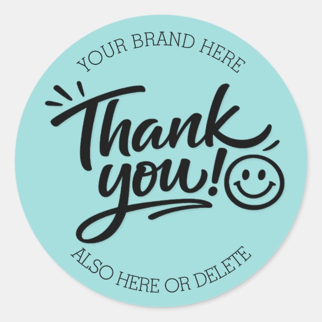 Modern Hand-Lettered “Thank You!” with Smiley Classic Round Sticker (Front)