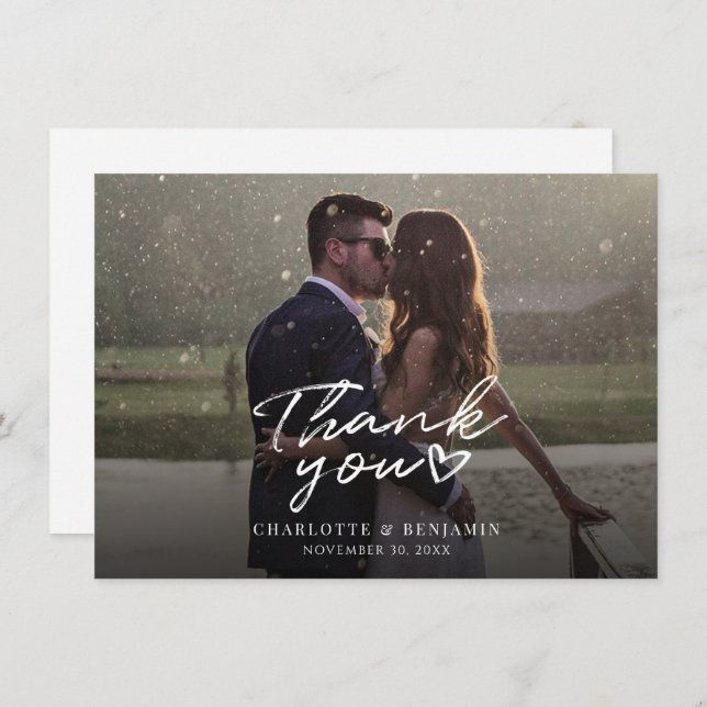Modern Hand-Lettered Wedding Day Photo Thank You Card (Front/Back)