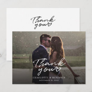 Modern Hand-Lettered Wedding Day Photo Thank You Card