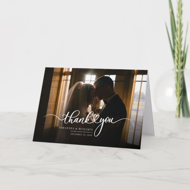Modern Hand-Lettered Wedding Day Photo Thank You Card (Front)