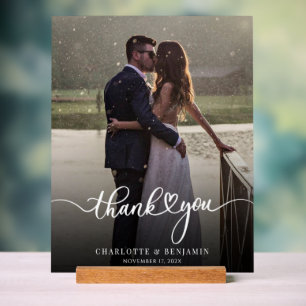 Modern Hand-Lettered Wedding Photo Thank You Acrylic Sign