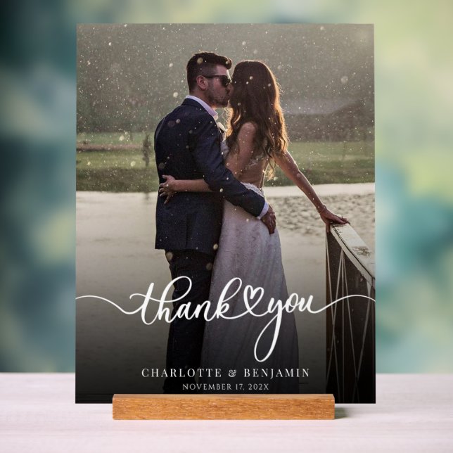 Modern Hand-Lettered Wedding Photo Thank You Acrylic Sign (Neutral)