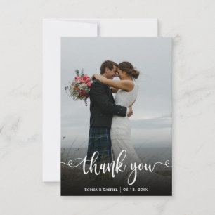 Modern Hand Lettered Wedding Photo Thank You Card