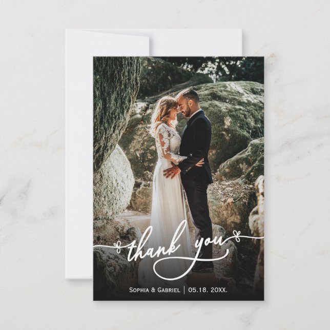 Modern Hand Lettered Wedding Photo Thank You Card (Front)