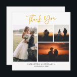 Modern Hand-Lettered Wedding Photo Thank You Card<br><div class="desc">A great and thoughtful way to thank your friends,  family,  and coworkers who graced you their presence on your your wedding day with this modern photo thank you cards with script hand lettered gold effect "thank you". Photos on both the front and the reverse of this card</div>
