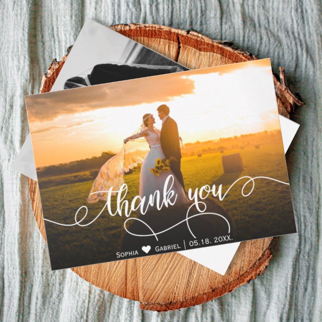 Modern Hand Lettered Wedding Photo Thank You Card (Creator Uploaded)