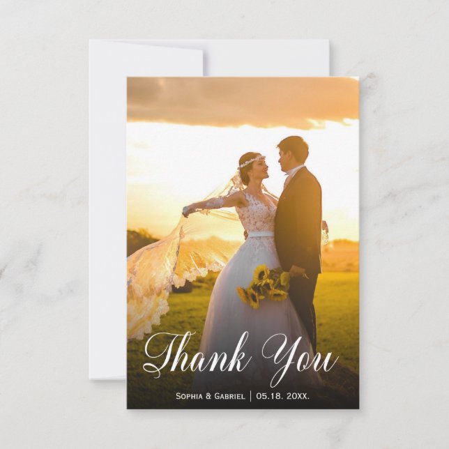 Modern Hand Lettered Wedding Photo Thank You Card (Front)
