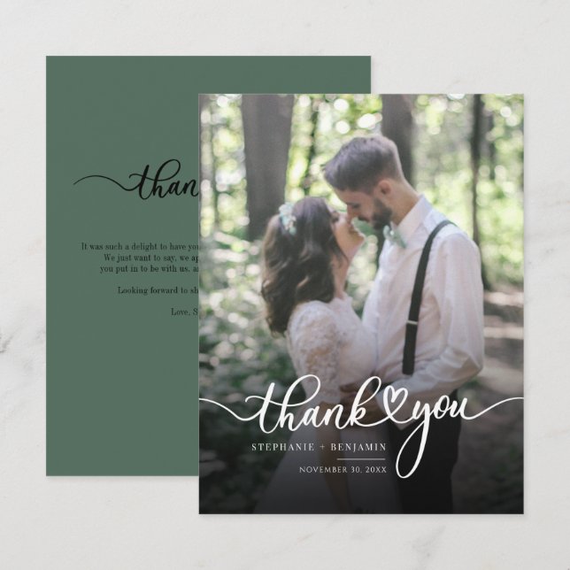 Modern Hand-Lettered Wedding Photo Thank You Card (Front/Back)