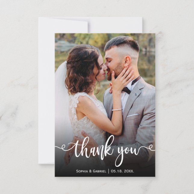 Modern Hand Lettered Wedding Photo Thank You Card (Front)