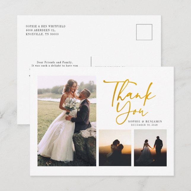 Modern Hand-Lettered Wedding Thank You Postcard (Front/Back)