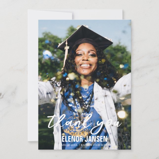 Modern Hand Lettering Graduation Photo Thank You Card (Front)