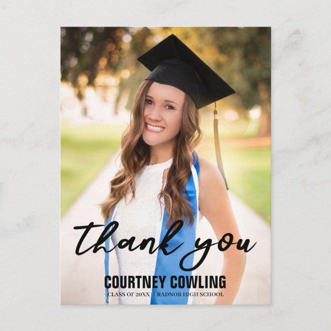 Modern Hand Lettering Graduation Photo Thank You Postcard (Front)