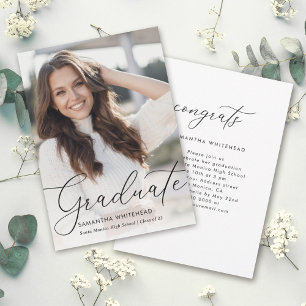 Modern Hand-Lettering Photo Black Graduate Announcement