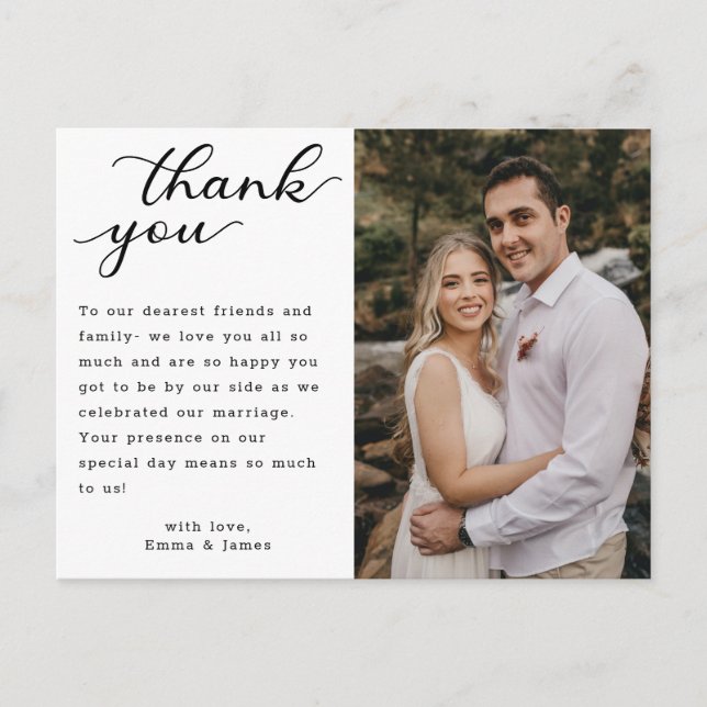 Modern Hand Lettering Photo Wedding Thank You Postcard (Front)