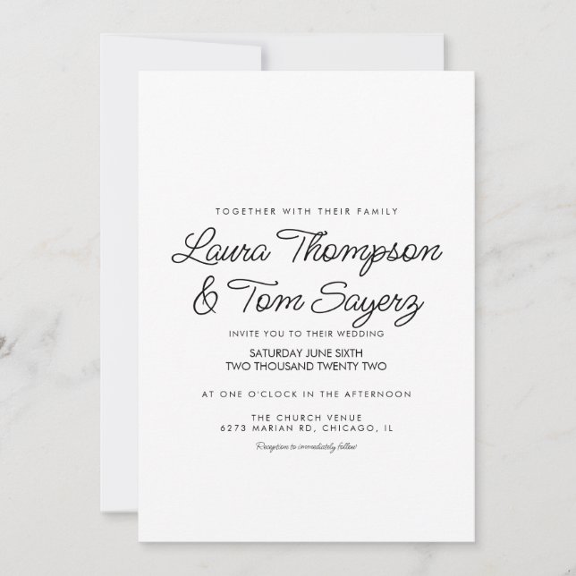 Modern Hand Lettering Script Black Simple Wedding Invitation (Front)