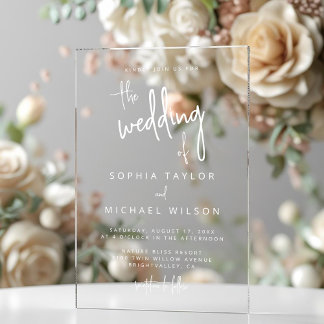 Modern Hand Lettering Script White Wedding Acrylic Invitations