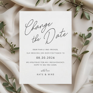 Modern Hand Lettering Wedding Change the Date Invitation
