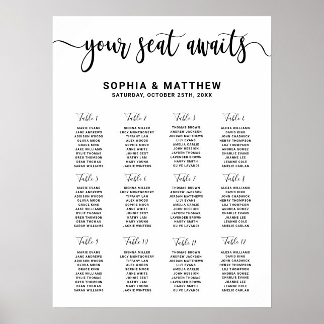 Modern Hand Lettering Wedding Seating Chart (Front)