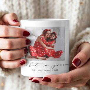 Modern Hand Lettering What a Year Photo Holiday Coffee Mug