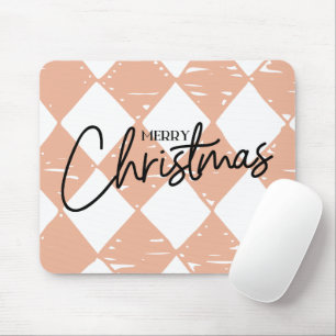 Modern hand painted diamond pattern Pink White Mouse Mat