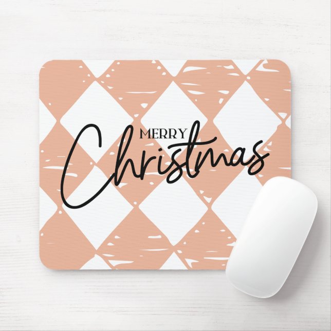 Modern hand painted diamond pattern Pink White Mouse Mat (With Mouse)