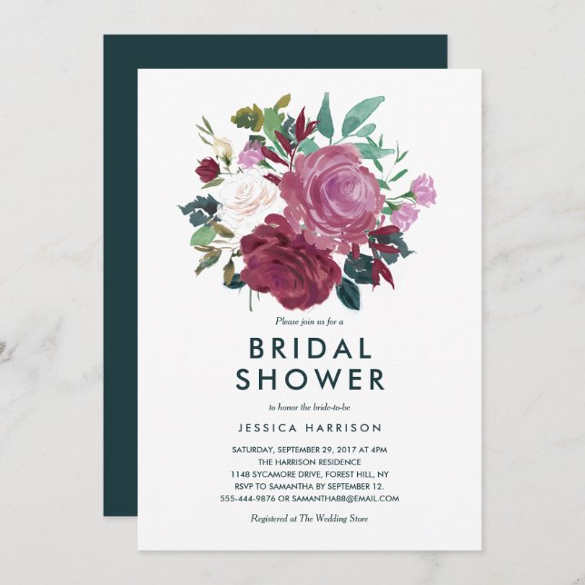 Modern Hand Painted Floral Bouquet Bridal Shower Invitation (Front/Back)