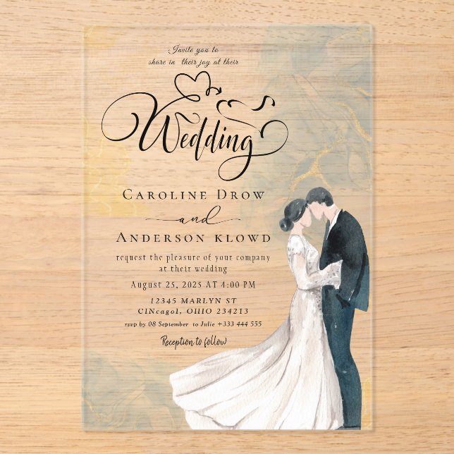 Modern hand painted Wedding Acrylic Invitations (Front)