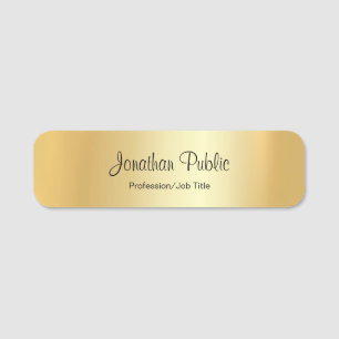 Modern Hand Script Custom Glamourous Gold Name Tag