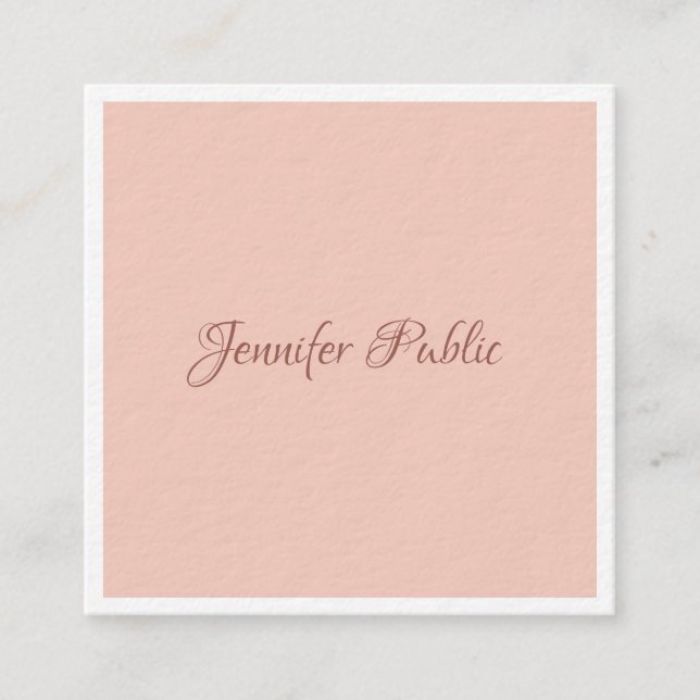 Modern Hand Script Elegant Template Premium Thick Square Business Card (Front)
