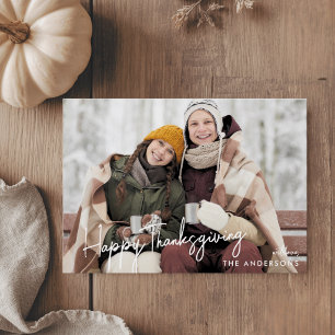 Modern Hand Script Happy Thanksgiving Photo Holiday Card
