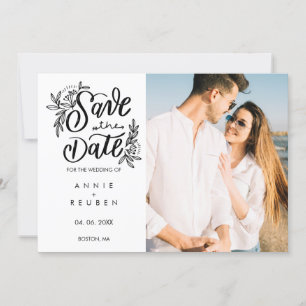 Modern Hand Script Photo Polka Dot Save the Date Invitation