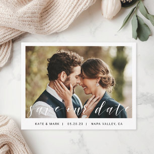 Modern Hand Script Photo Wedding Save our Date Postcard