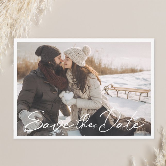Modern Hand Script Photo Wedding Save the Date (Creator Uploaded)