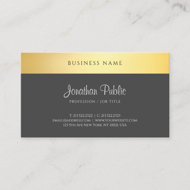 Modern Hand Script Template Elegant Black And Gold Business Card (Front)