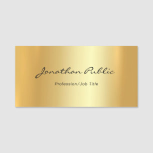 Modern Hand Script Text Elegant Gold Template Name Tag