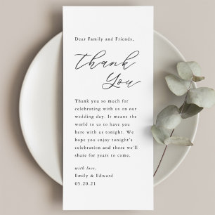 Modern Hand Script Wedding Place Setting Thank You Menu