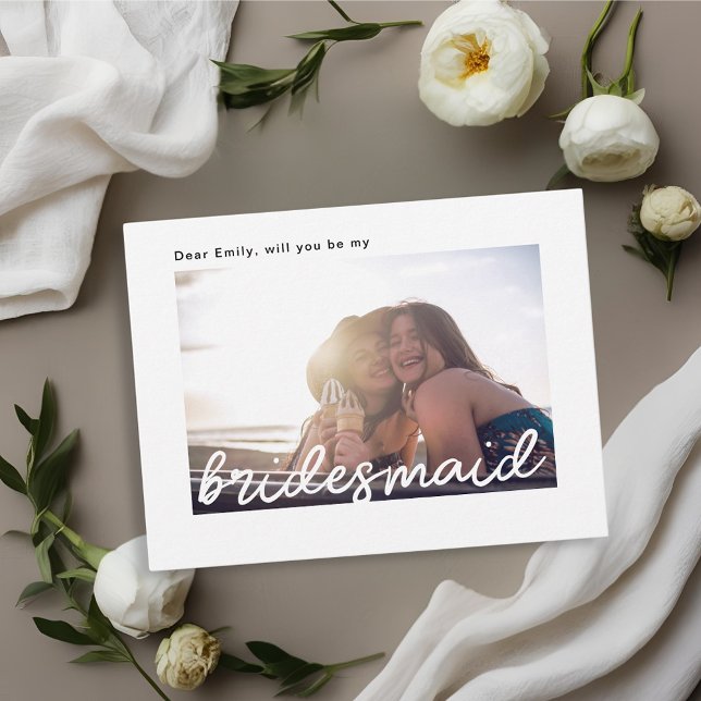 Modern Hand Script Will You Be My Bridesmaid Invitation Postcard (Creator Uploaded)