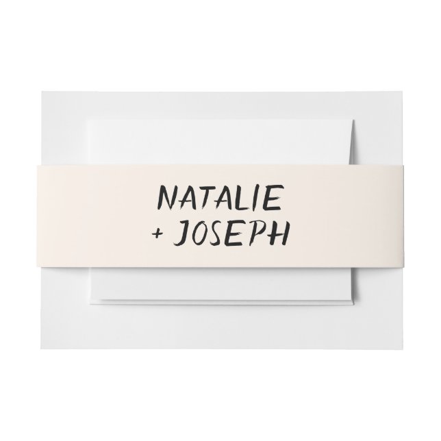 Modern Hand Written Retro Brushstroke Bold Wedding Invitation Belly Band (Front Example)