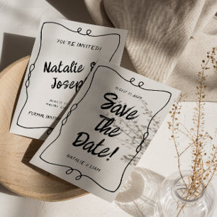 Modern Hand Written Retro Unique Frame Wedding     Save The Date