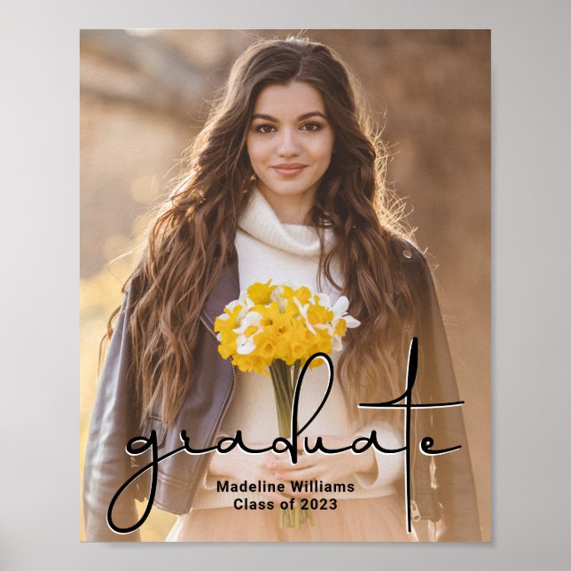 Modern Hand-Written Script Photo Graduation Poster (Front)