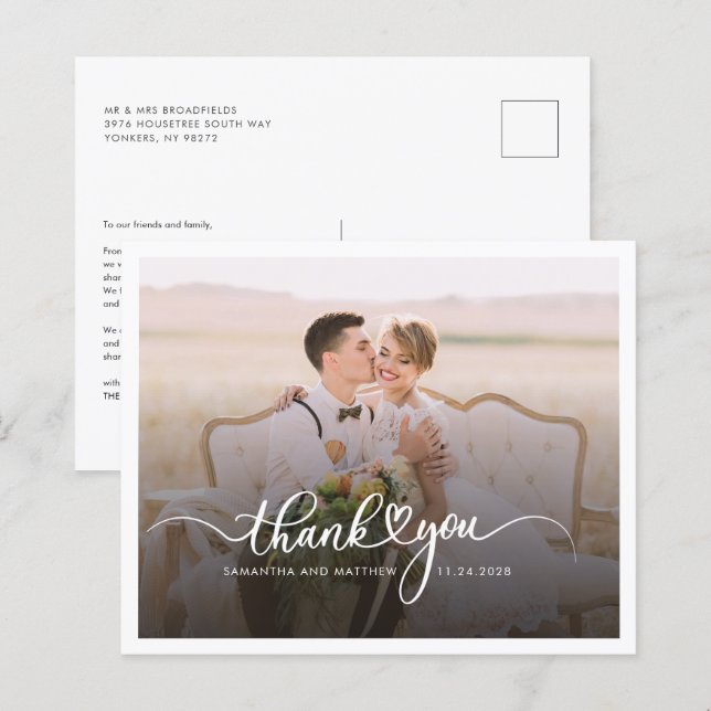 Modern Hand-Written Wedding Photo Thank You Card (Front/Back)