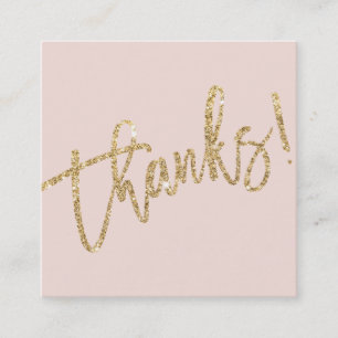 MODERN HANDLETTERED thanks gold glitter blush pink Square Business Card