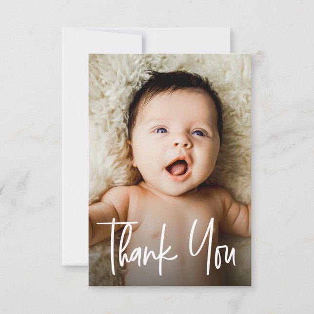 Modern Handlettering 2 Photos Small Baby Shower  Thank You Card (Front)