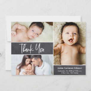 Modern Handlettering 3 Photo Collage Baby Shower  Thank You Card