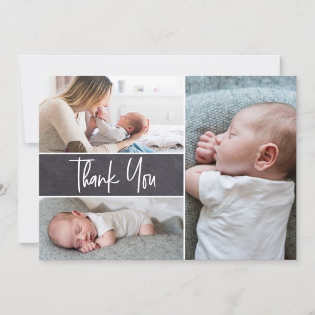 Modern Handlettering 3 photos Baby Shower  Thank You Card (Front)